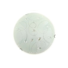 Πλαφονιέρα δίφωτη στρογγυλή Ø30 από λευκό γυαλί διακοσμημένο με κρύσταλλα και διάφανες γραμμές και μεταλλικά στηρίγματα σε χρώμιο | Aca | AD998051
